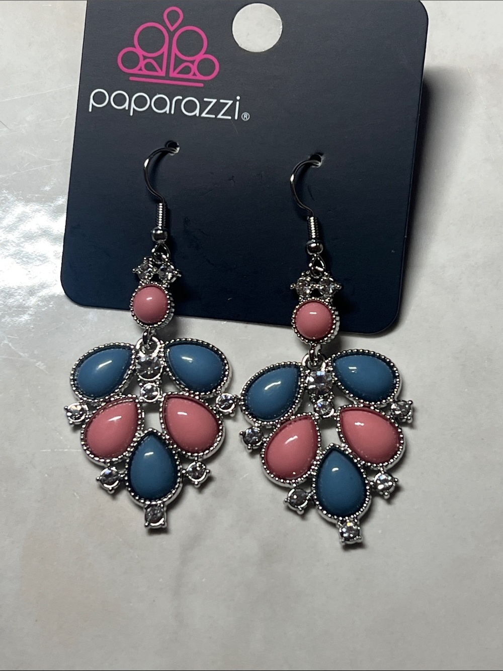 paparazzi Pink and Blue Teardrop Chandelier Earrings